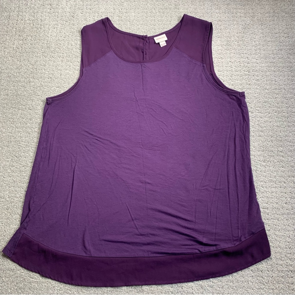 Merona Mixed Media Satin Button Back Longline Purple Tank Top Women XL